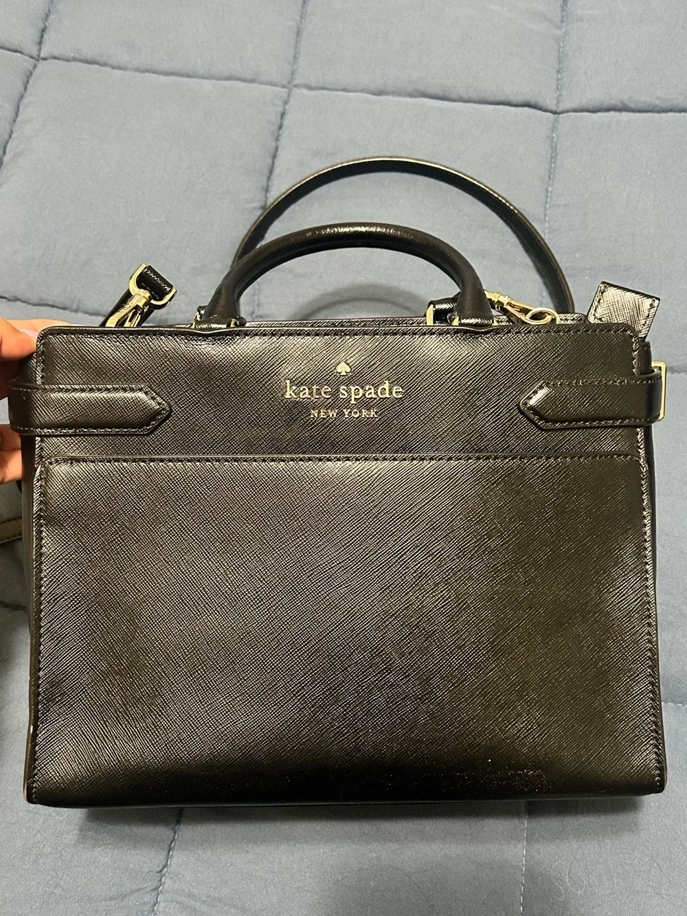 kate spade New York Black Leather Satchel with Gold Hardware